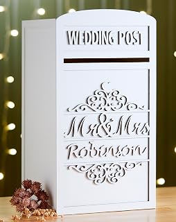 Personalised White MR & MRS Wedding Card Post Box With Lock & Keys Locking or Lockable Wedding Cards Box Large Wedding Cards Postbox Wedding Card Boxes