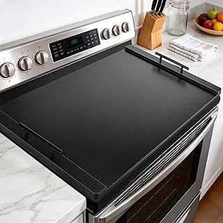 Noodle Board Stove Cover with Handles, Wood Stove Top Covers for Electric Stove and Gas Burners, Wooden Decorative Serving Tray Kitchen Sink Cover for Counter Space (Black)