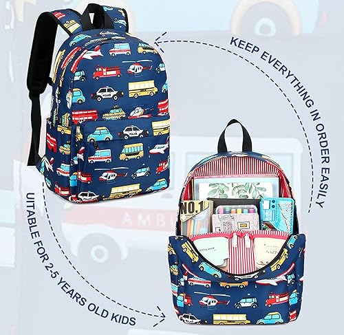 Miniatura 3 de Mochila para niños pequeños y niñas, dinosaurio preescolar, jardín de infantes, mochila escolar con correa para el pecho, Avión de coche, S, Mochila
