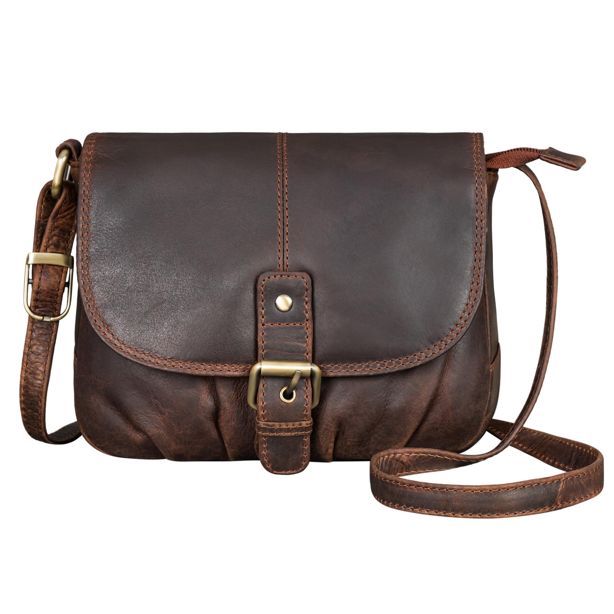 Sac à main en cuir véritable Iris de style vintage marron - 8