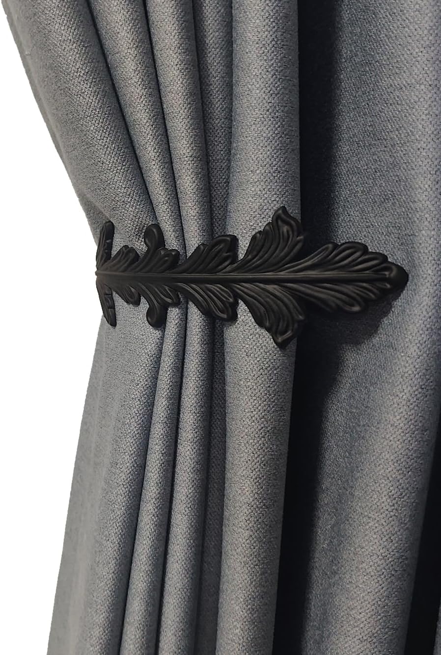 Curtain Holdbacks Vintage Leaf Design Curtain Drapery Tie Back - 2PCS (Black)