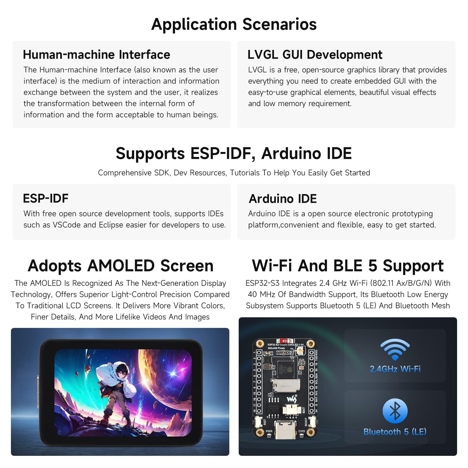 Waveshare ESP32-S3 1.64inch AMOLED Touch Display Development Board, 280×456, QSPI Interface, 32-bit LX7 Dual-core Processor, Accelerometer & Gyroscope, ESP32 with Display