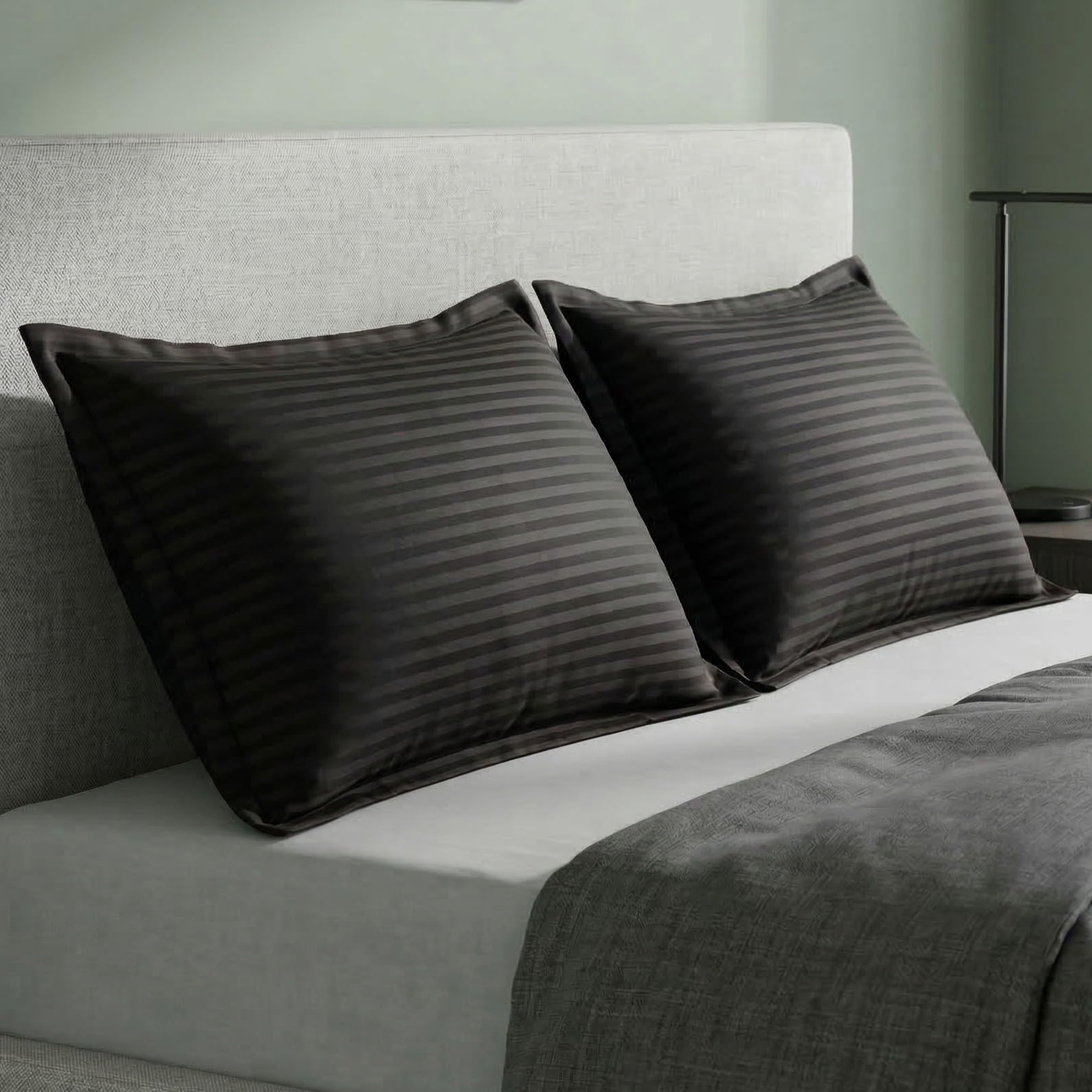 Satin Stripe Pillow Covers - King Size Set of 2 -2