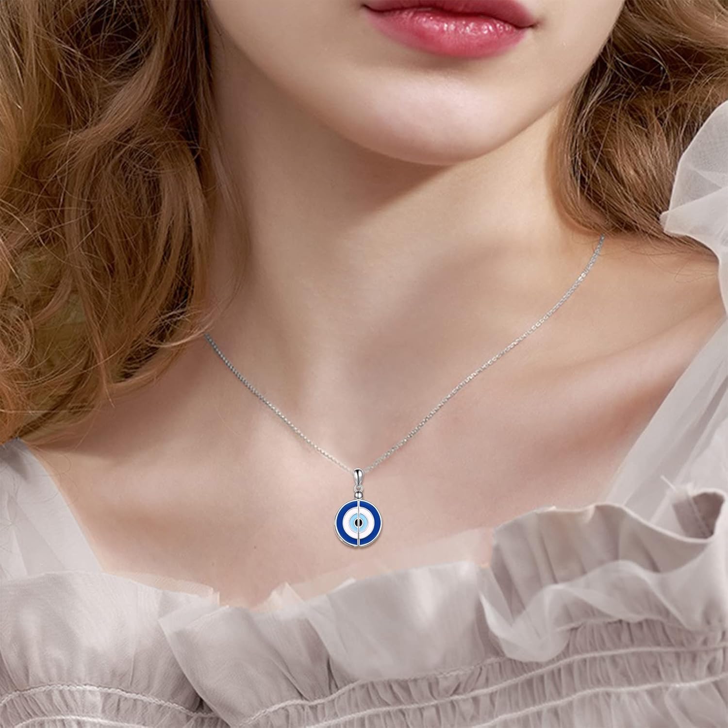Sterling Silver Evil Eye Locket Necklace Protection Me Blue Evil Eye Pendant Jewelry Mother‘s Day Gift for Women Mom - Image 3