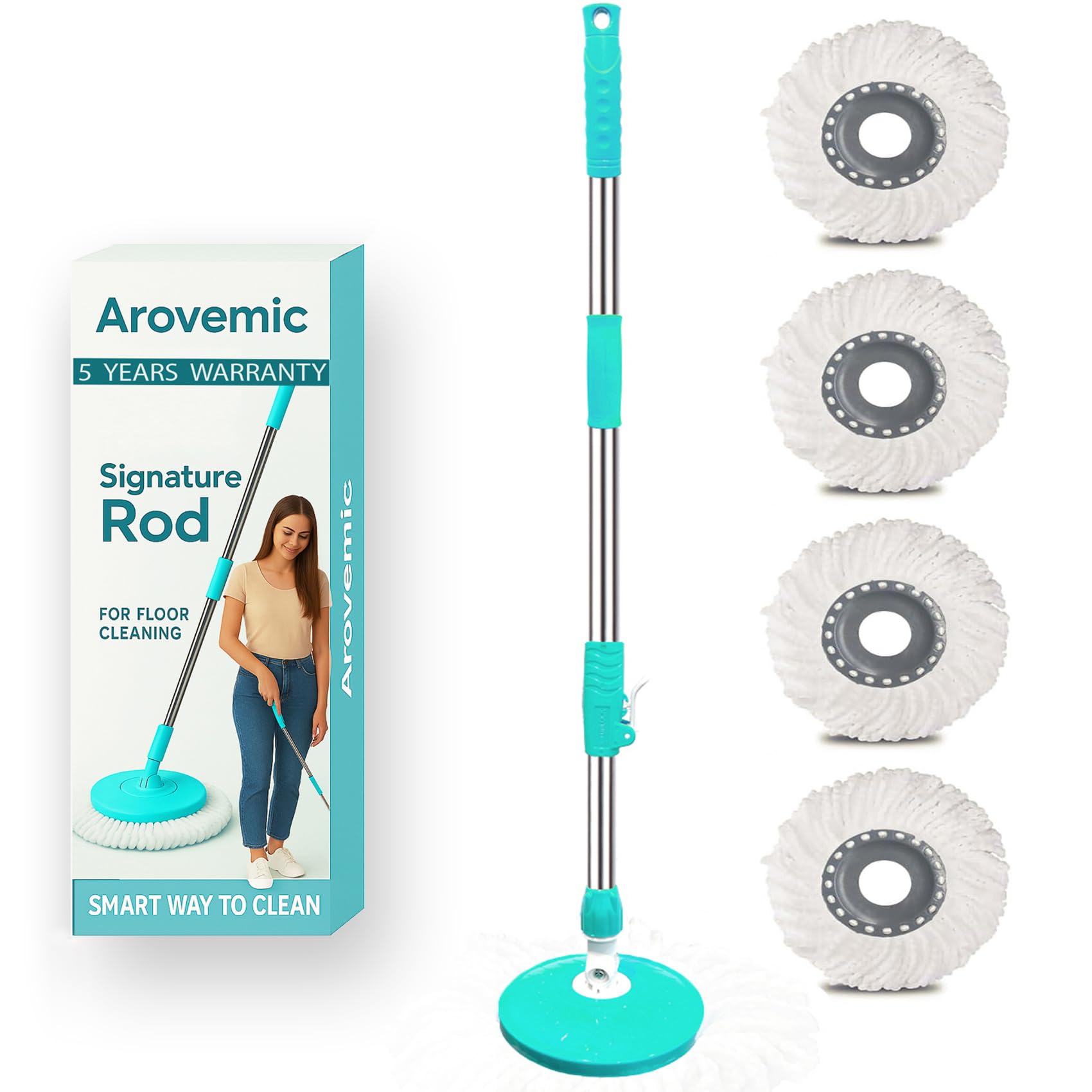 Arovemic Heavy Duty Stainless Steel Mop Stick with 360 Degree Swivel Head, Extendable Long Handle with 5 Yrs Warranty– Replacement Mop Pole for Floor Cleaning,Home & Office - Elite Design (Aqua Green)-image-23
