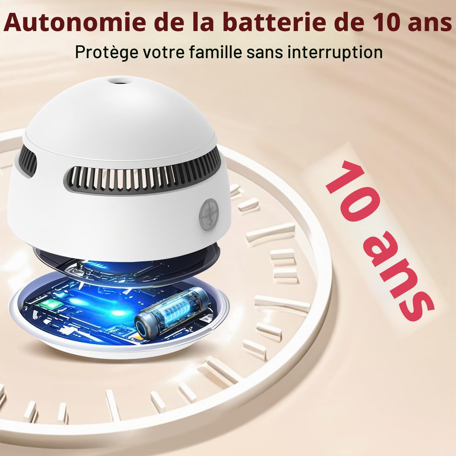 Detecteur de Fumée, 6 Pièces Détecteur de Fumée Batterie de 10 Ans Alarme Incendie Detecteur Fumee, Bouton Test/Silence, Blanc, 85 DB