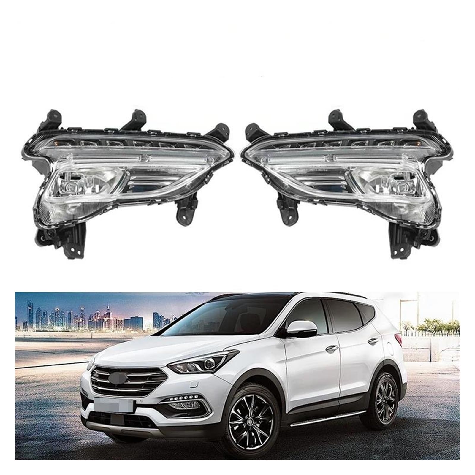 Przednie światła samochodowe dla Hyundai Santa Fe Sport 2016 2017 2018 DRL, światła do jazdy dziennej, światła przeciwmgielne, części samochodowe, zestaw reflektorów przeciwmgielnych zestaw