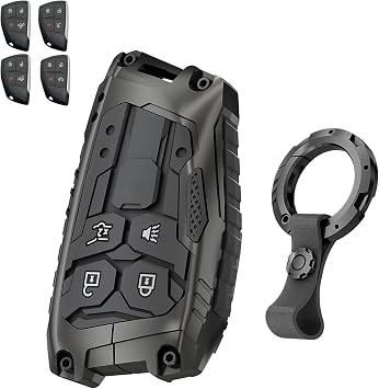 Heavy Key Fob Cover for 2023-2025 2026 Chevy Colorado Equinox Silverado GMC Canyon Sierra 4 Button Car Key Case Protector Zinc Alloy Keychain Black