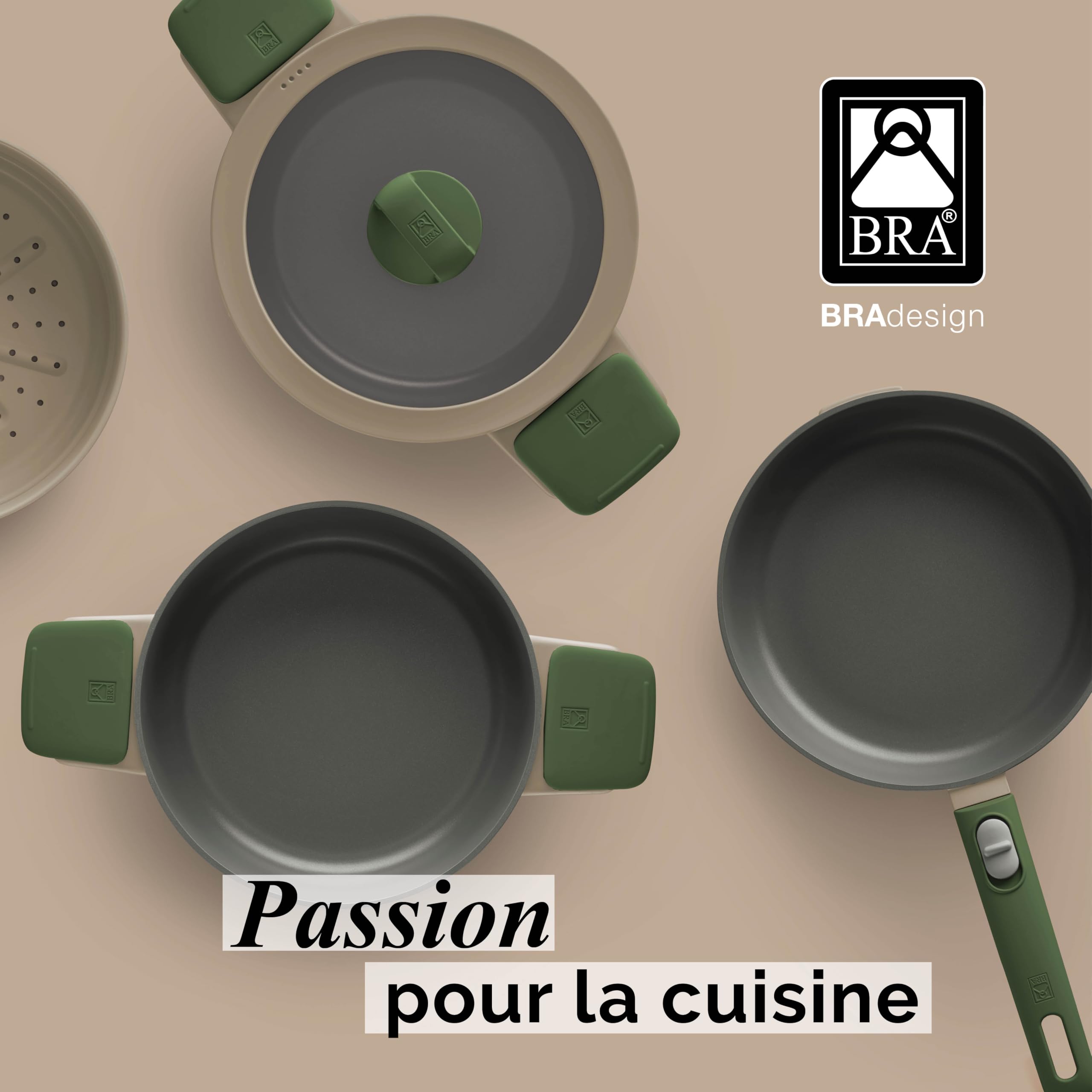 BRA Compac Pro Ceramic | Batterie de cuisine empilable 5 pièces | Tous Feux Dont Induction, Revêtement Antiadhésif Céramique