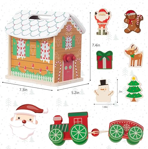 Miniatura 3 de Casa de Papá Noel de madera, figura de granero de Navidad para niños pequeños, juguetes de aprendizaje sensorial y cognitivo, juguetes Montessori