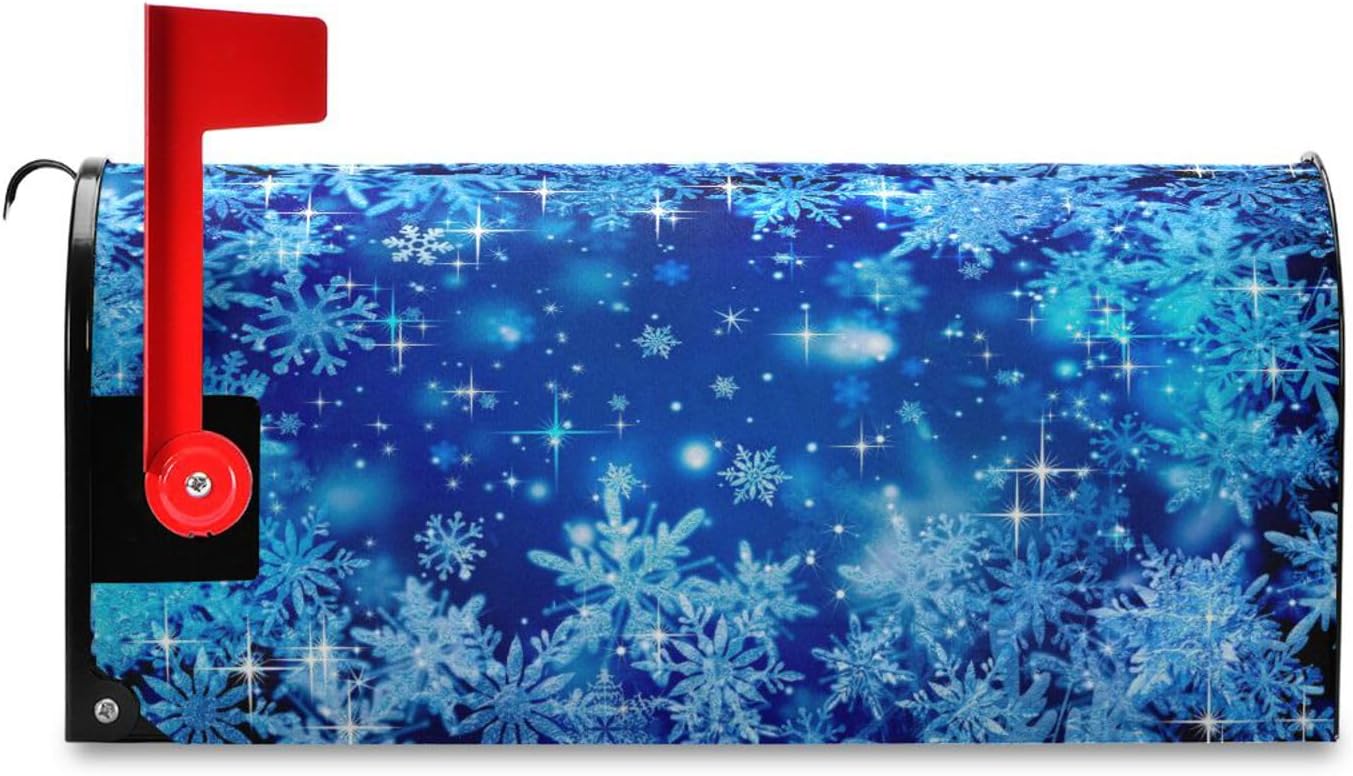 Wusikd Blue Snowflakes Mailbox Cover Magnetic Standard Size Winter Mailbox Covers Letter Post Box Cover Wrap Decoration Welcome Home Garden Outdoor 21" Lx 18" W