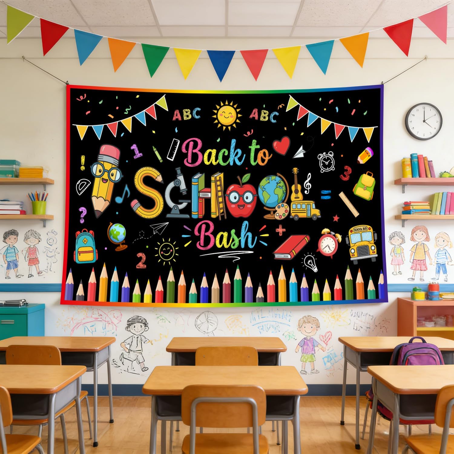 Welcome Back to School Banner, 43.3 x 70 In First Day Of School Banner Backdrop Classroom Party Background for Welcome Back to School Decorations Supplies