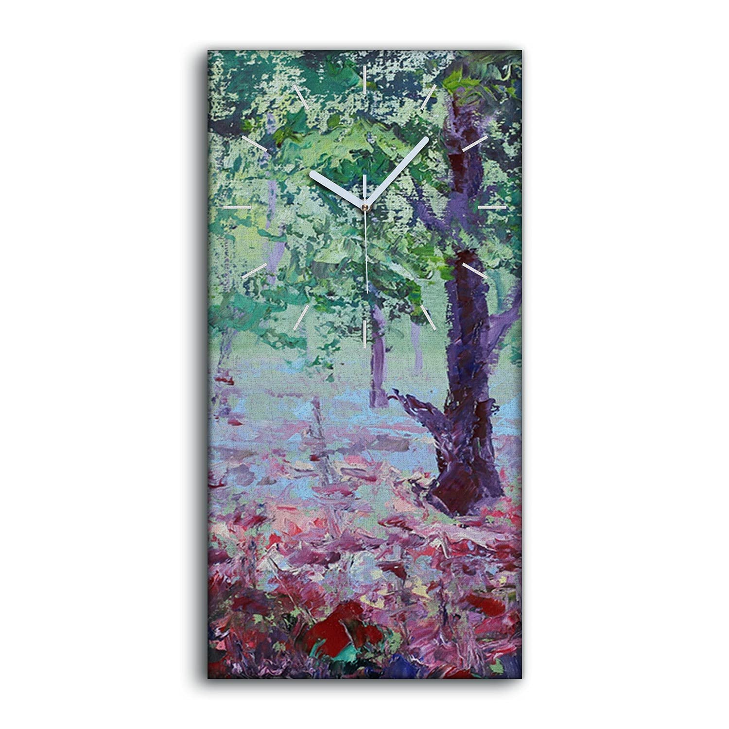 Horloge sur toile poppies de fleurs d'arbres forestiers 30x60cm muette pour salon