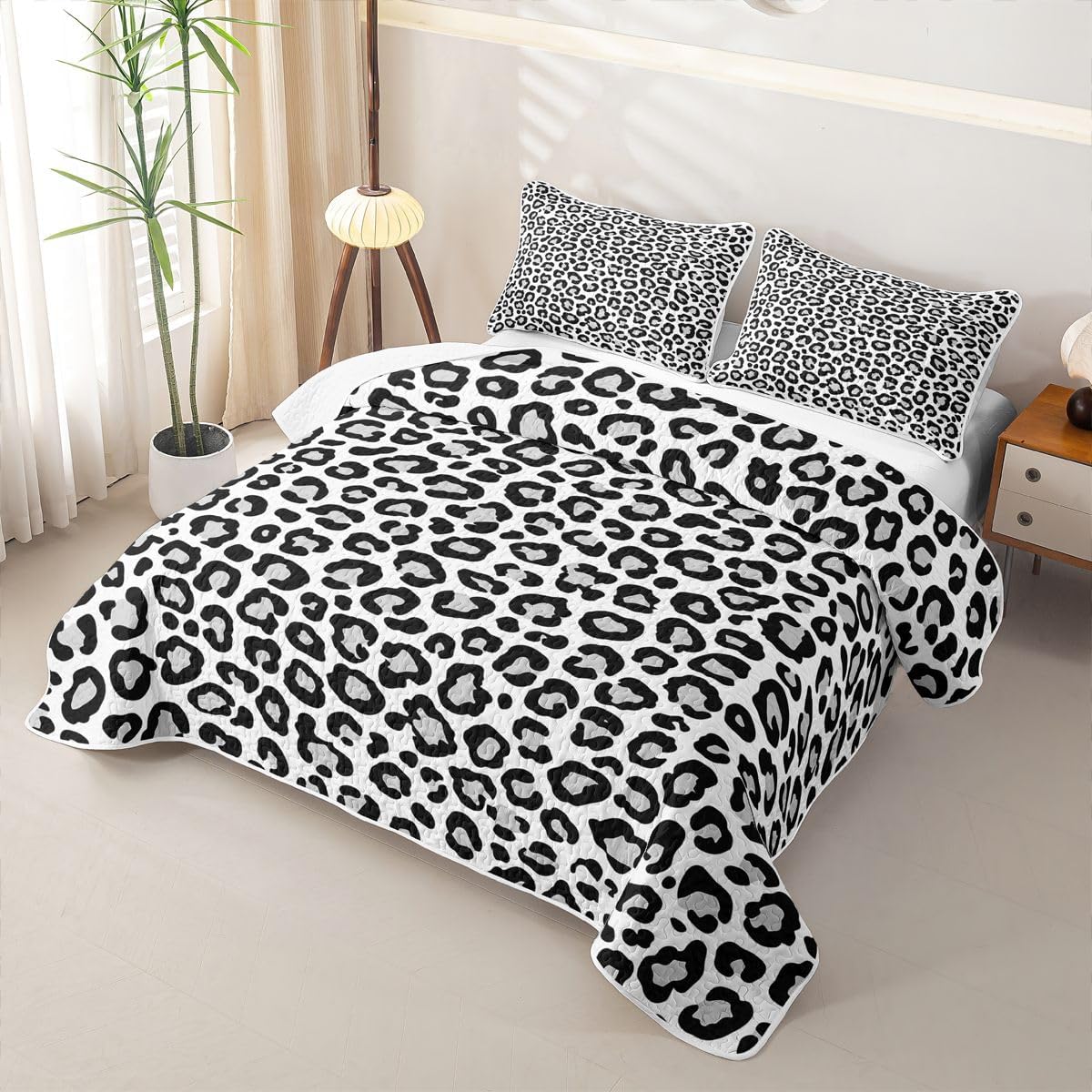 Feelyou Classic Leopard Print Quilt Sets Twin Size Grey White Kids Boys