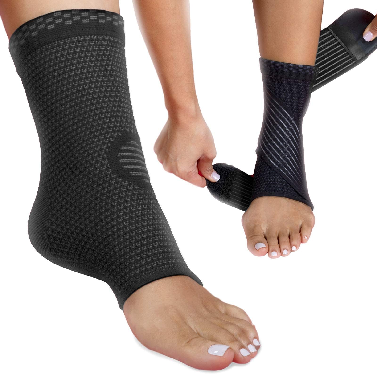 Ankle Brace with Adjustable Strap - Compression Sleeve Socks for Ligament Damage - Ankle Support Achilles Tendonitis Plantar Fasciitis Foot Support