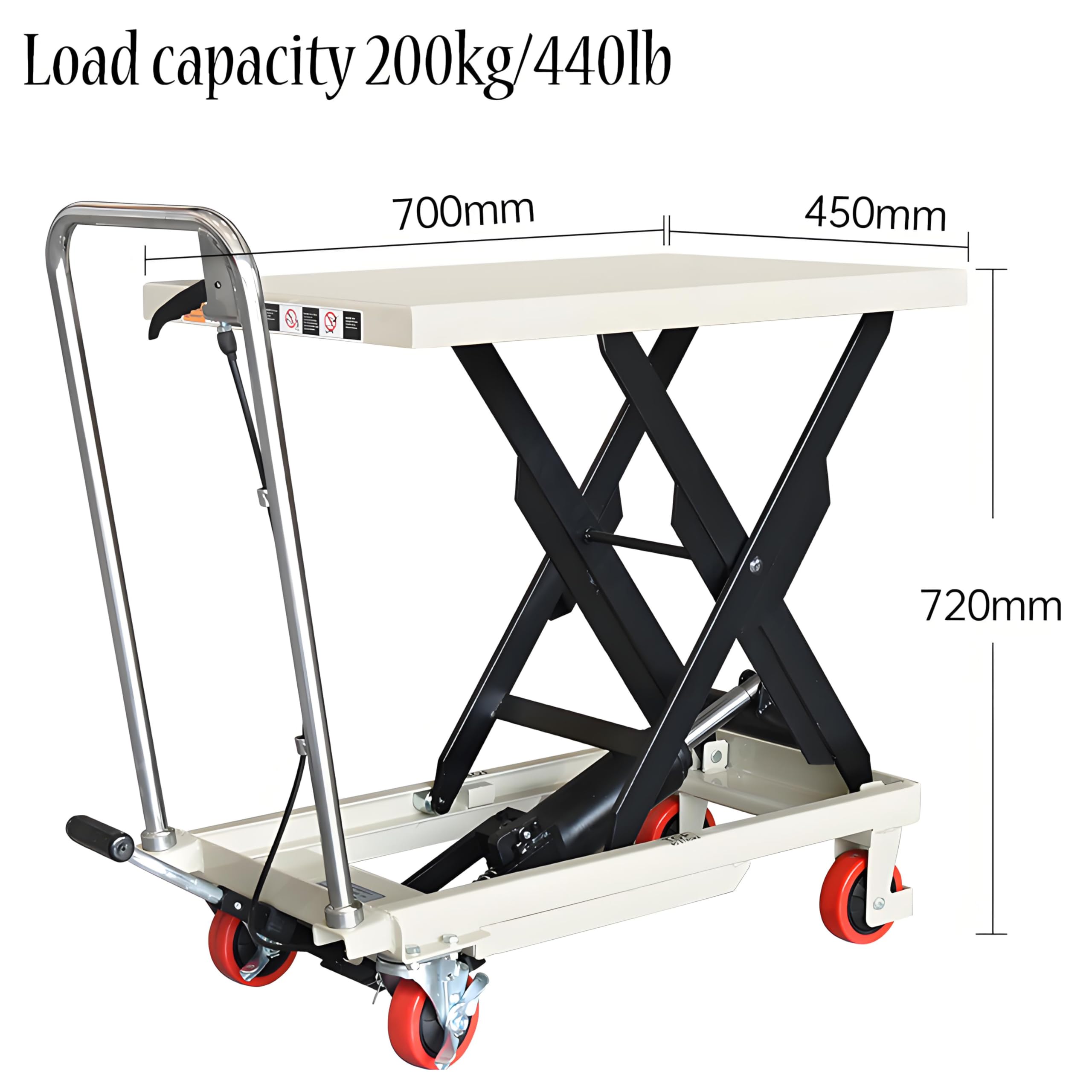 PortabManual Hydrauliczny wózek widłowy, podnośnik nożycowy, wózek do magazynu, 700 x 450 mm, na stół, wysokość 720 mm, składana konstrukcja
