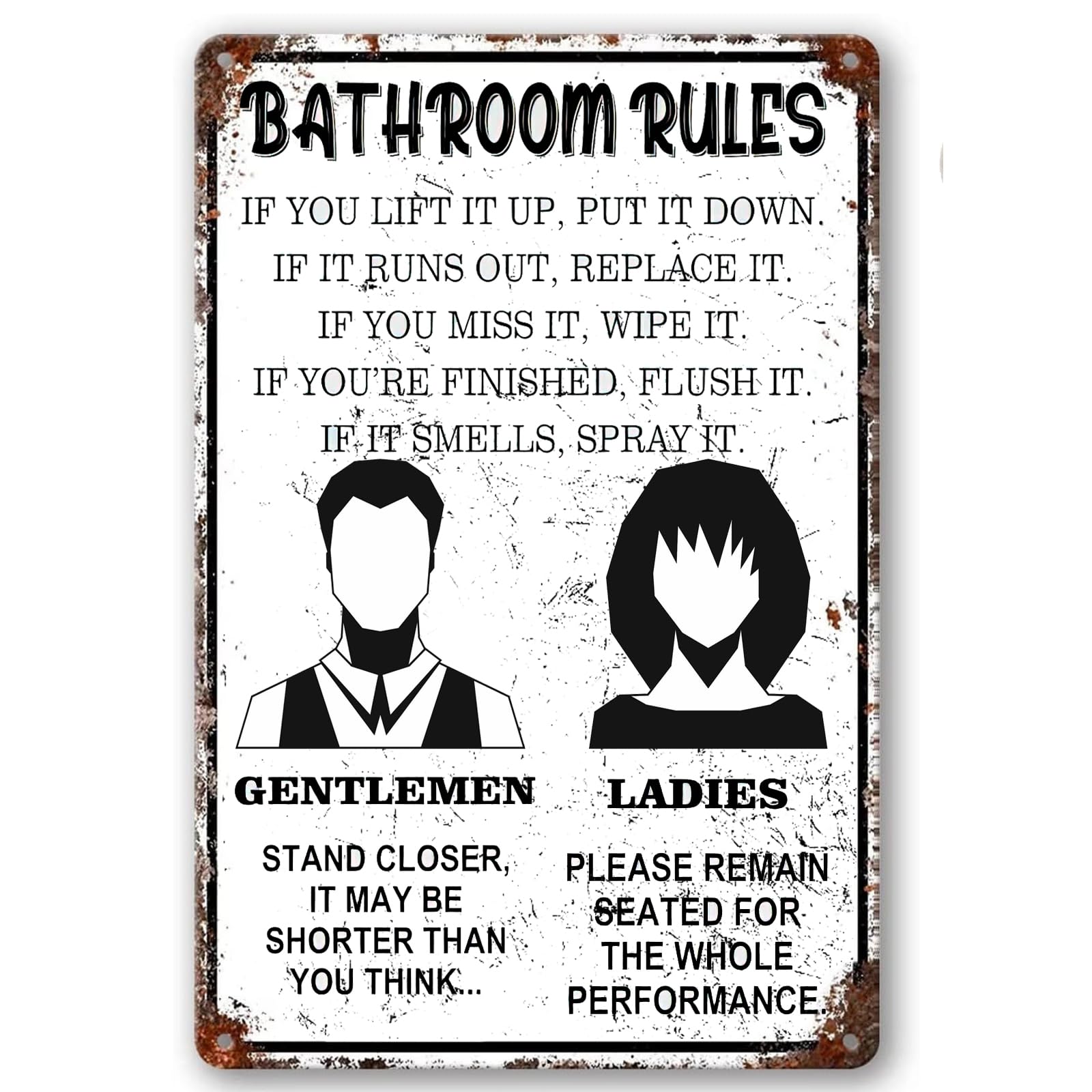Bathroom Rules Metal Tin Sign, Vintage Bathroom Wall Decor Plaque for Toilet Restroom Washroom Home Decor Gifts 8x12 Inch