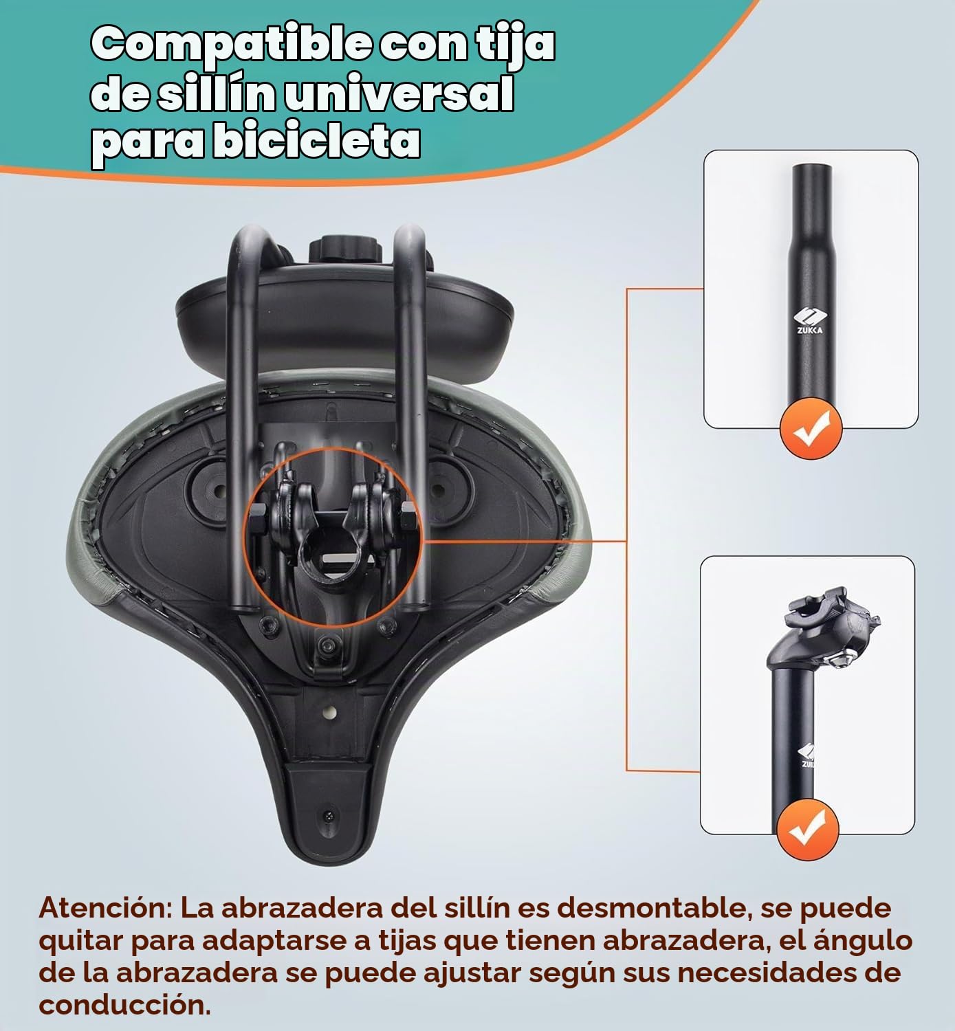 ZUKKA Asiento de Bicicleta con Respaldo, Sillín de Respaldo de Bicicleta Extendido Universal