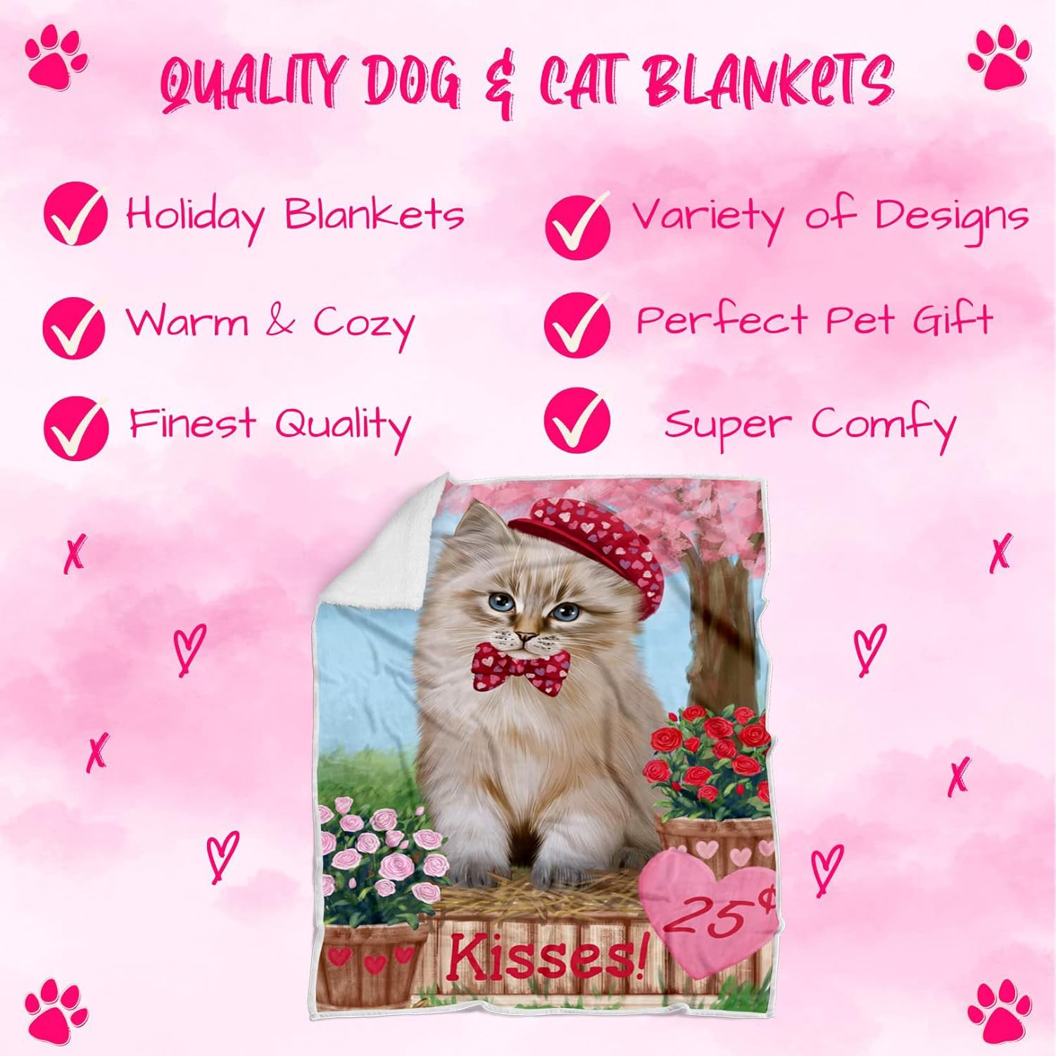 Rosie 25 Cent Kisses Siberian Cat Blanket - Lightweight Soft Cozy and Durable Bed Blanket - Animal Theme Fuzzy Blanket for Sofa Couch BLNKT61776 (30x40 Fleece)