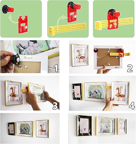 Miniatura 4 de Herramienta de medición de agujeros para colgar cuadros, marco de fotos de pared, dispositivo de marcado con nivel utilizado para marcos de agujeros