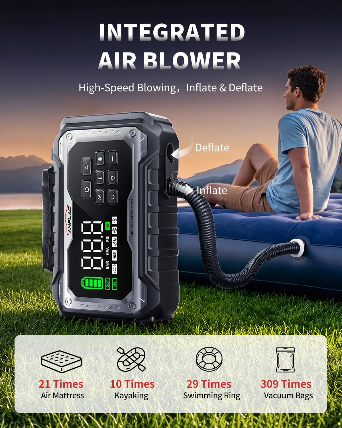 8000A Car Battery Jump Starter with 160PSI Air Compressor 165L/min Blower thumbnail