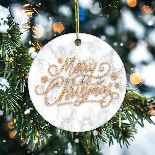 Vista 22 de Two-Side Printed Merry Christmas Marble Ceramic Christmas Ornament, Novelty for Family Friends Kids, Natural Marble Christmas Keepsake Pendants