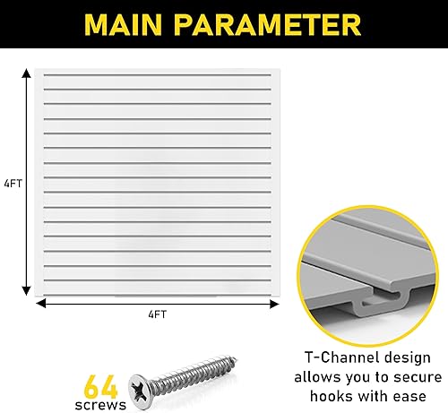 Miniatura 23 de DLDIRECT 96 x 48 pulgadas - Organizador de garaje con panel Slatwall: Estante de PVC montado en la pared resistente, paneles de listones