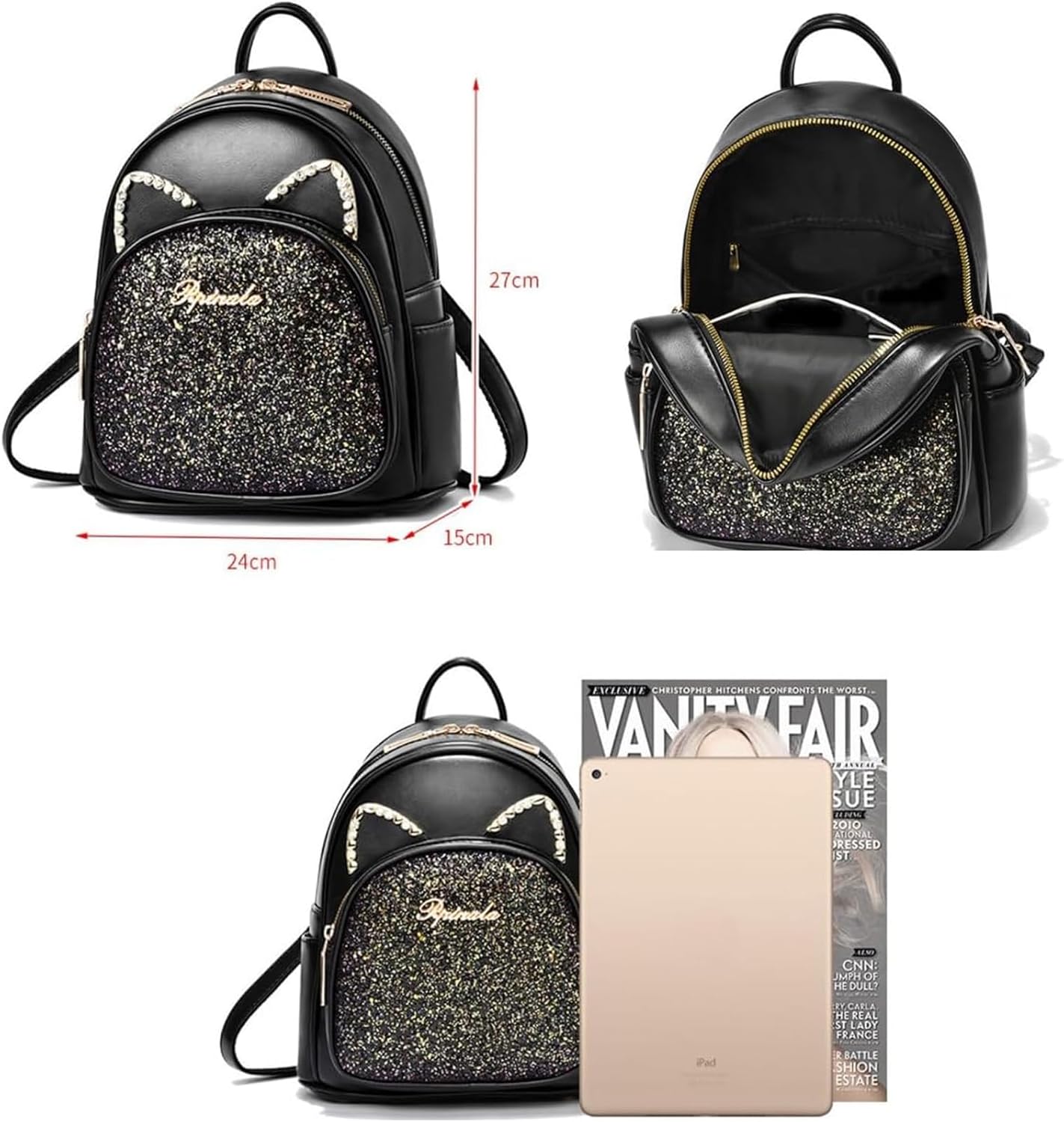 Cartoon Cat Mini Cute Backpack Wallet For Women Leisure Small Backpack Daypack PU Leather Shoulder Bag, b-black, One Size