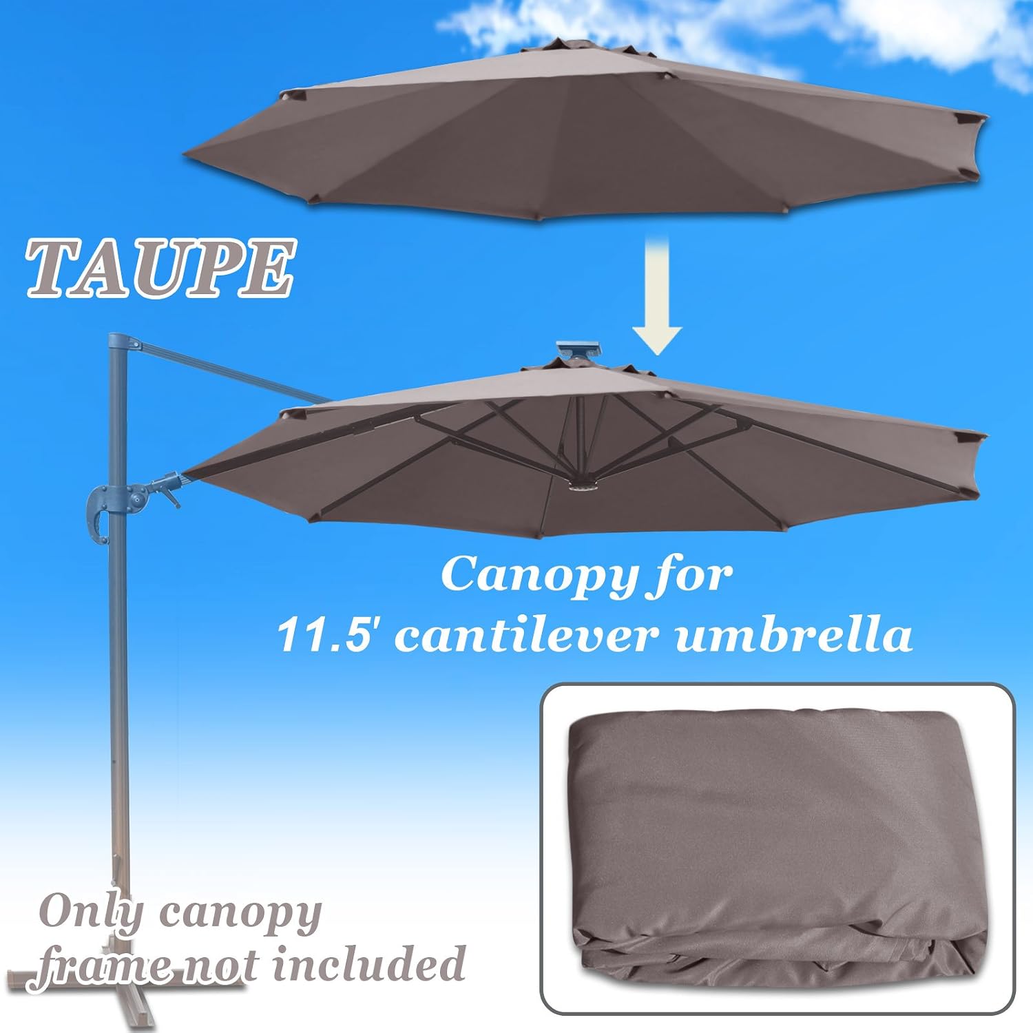 Round Replacement Canopy Cover for 11.5' 7 Ribs Roma Cantilever Patio Umbrella Parasol Top