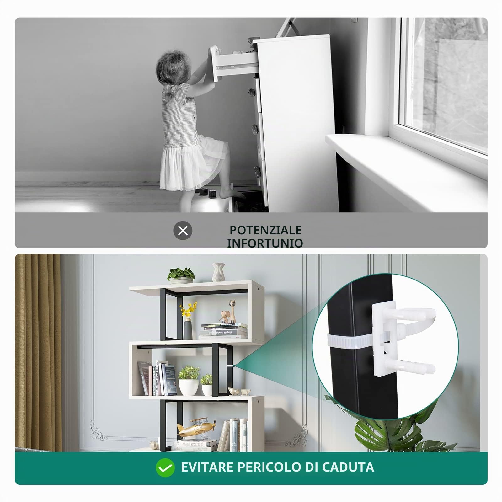 YITAHOME Libreria a 5 livelli, scaffale a forma di S, scaffale a Z e libreria, moderna e autoportante, multifunzione, per soggiorno, casa, ufficio, bianco panna