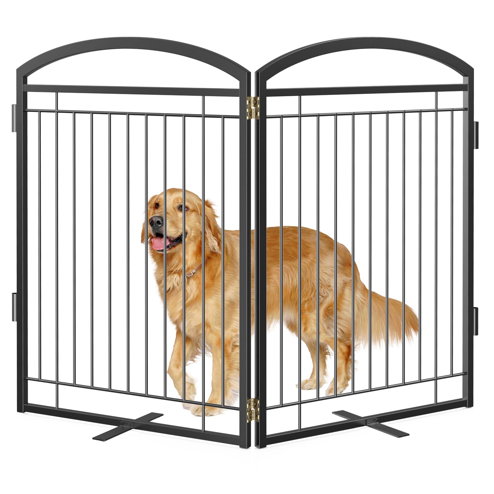 Full Metal Free Standing Dog Gate with Door for Indoor Outdoor, 48'' Extra Wide 36'' Tall Dog Gate for Doorways,Large Openings,Decks,Pet Puppy