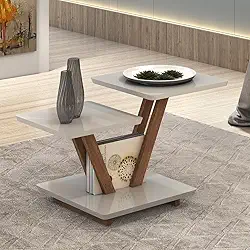 Mesa de Centro Laguna 2 Andares em MDF com Design Moderno Decorativo - Off White