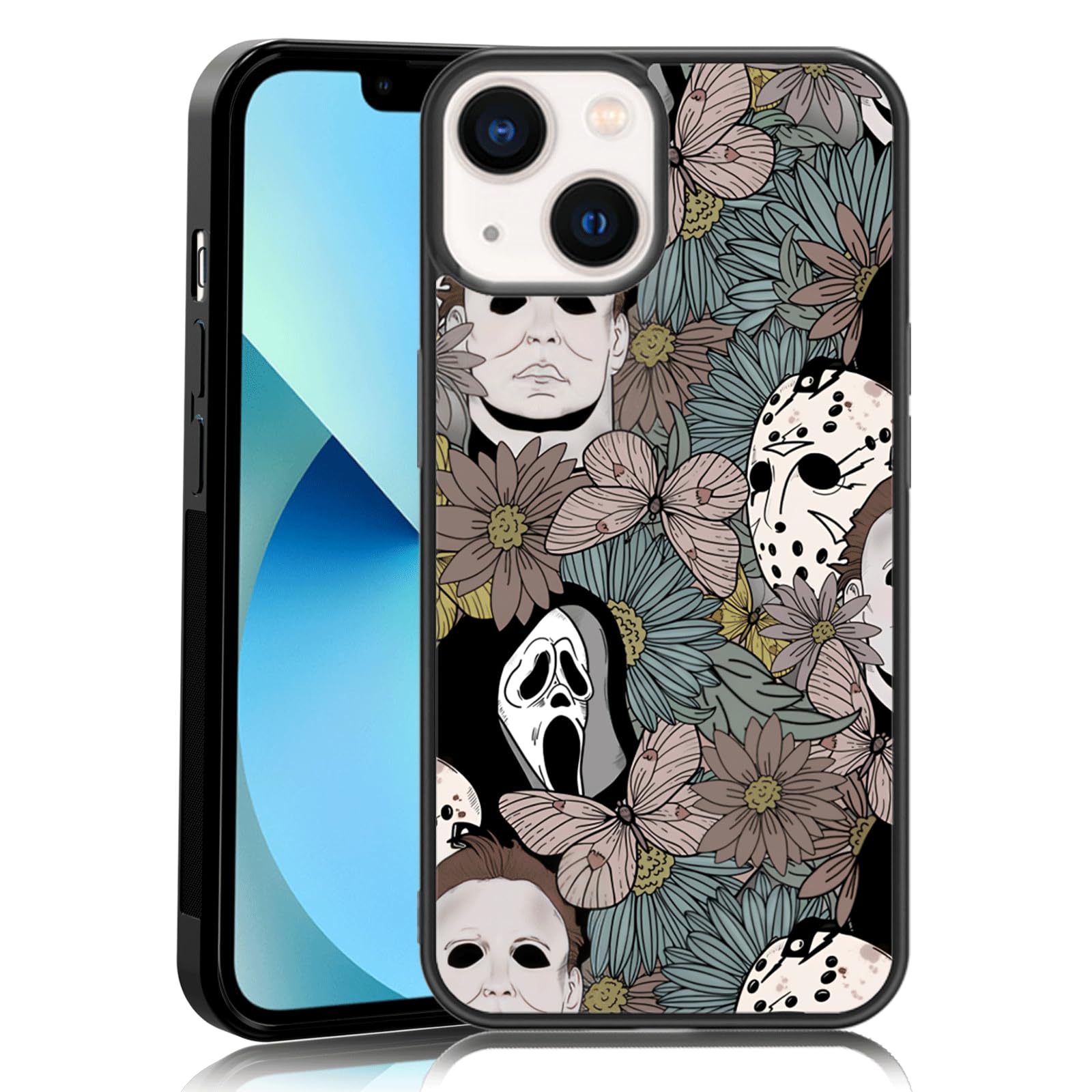 MMYAJT Horror Flowers Scary Phone Case Fit for iPhone 13, TPU iPhone Case Shockproof Ghostface Fashion Design Phone Cover Gift for Boy Girl Men Women