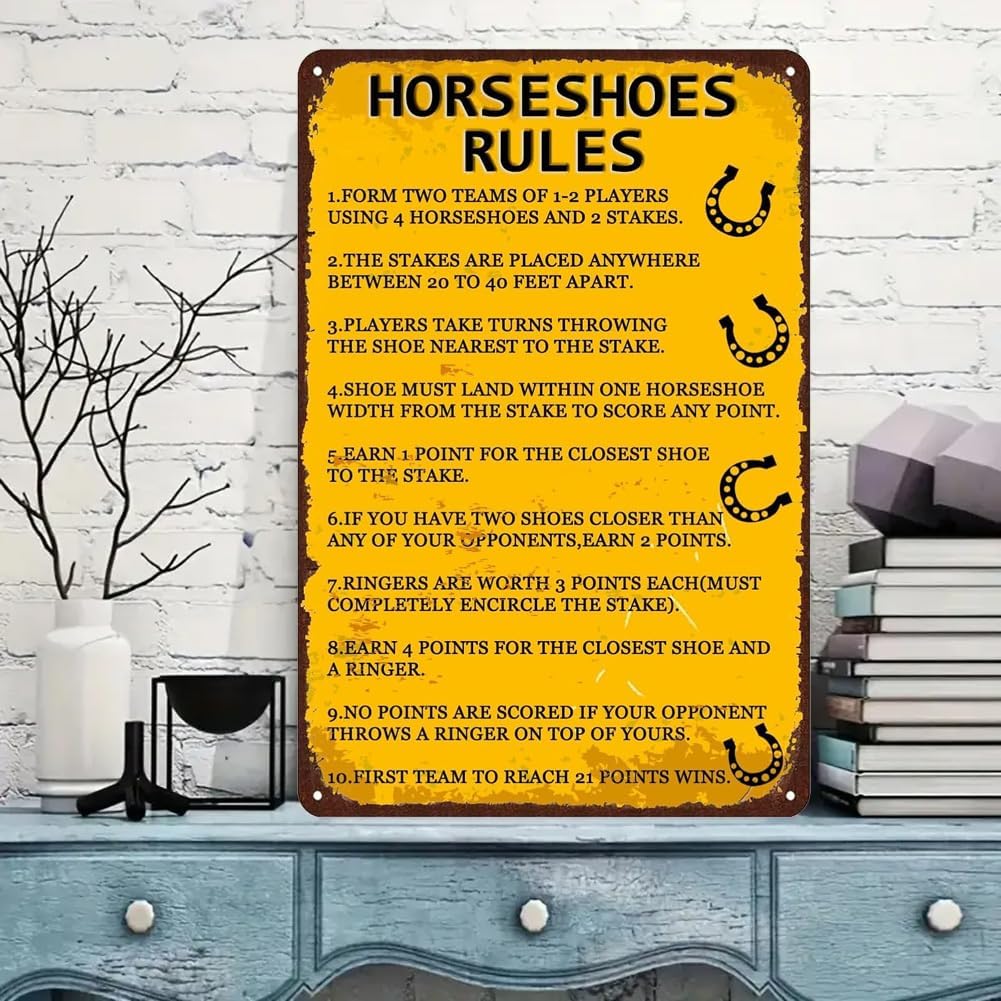 Horseshoes Rules Retro Metal Tin Sign,Games Vintage Poster Iron Poster Painting Tin Signs for Home Garden Bar Home Cafes Office Store Wall Decor 8x12 Inch image 5