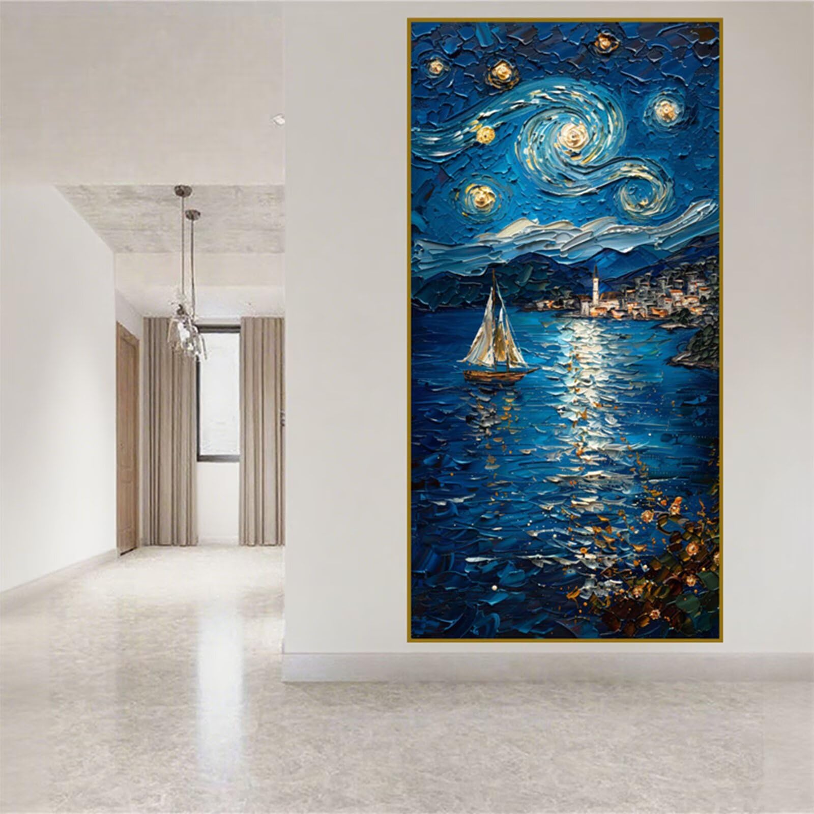 Diamentowe malowanie gwiaździste niebo diamentowe malowanie dla dorosłych, 5D diamentowe rysunki łódź obrazy diamentowe, 90 x 200 cm diament sztuka haft krzyżykowy puzzle rękodzieło, dekoracja ścienna