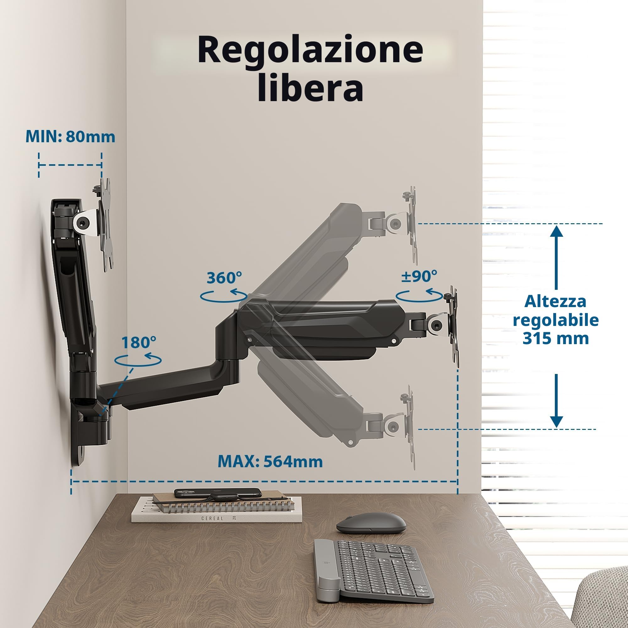 BONTEC Braccio Monitor Doppio 13-32", Braccio a Molla a Gas Regolabile in Altezza, Inclinazione, Rotazione, Supporta fino a 9KG, VESA 75x75, 100x100 mm