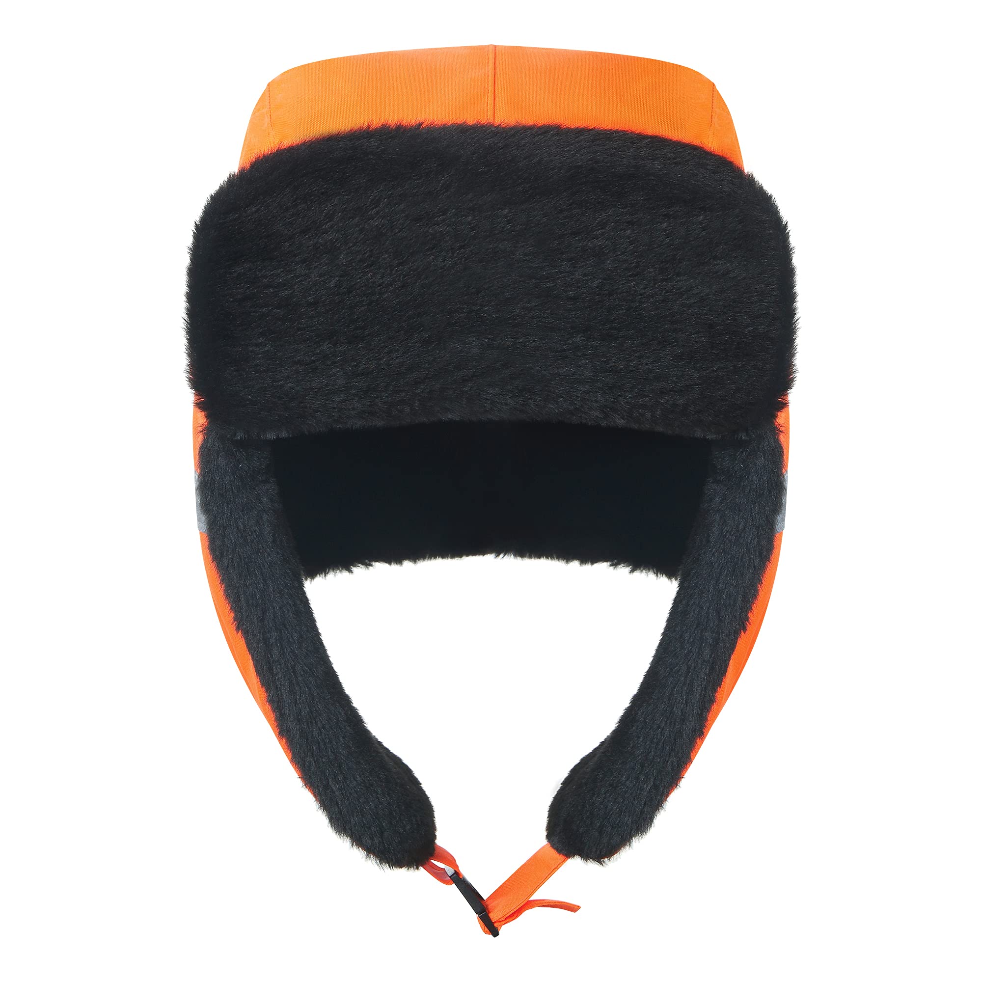 AYKRM Hommes Chapka Haute visibilité d'hiver Aviateur en Faux Cuir Fausse Fourrure Trapper Femmes Earflap Chasse Casquette Adulte Unisex Orange Jaune