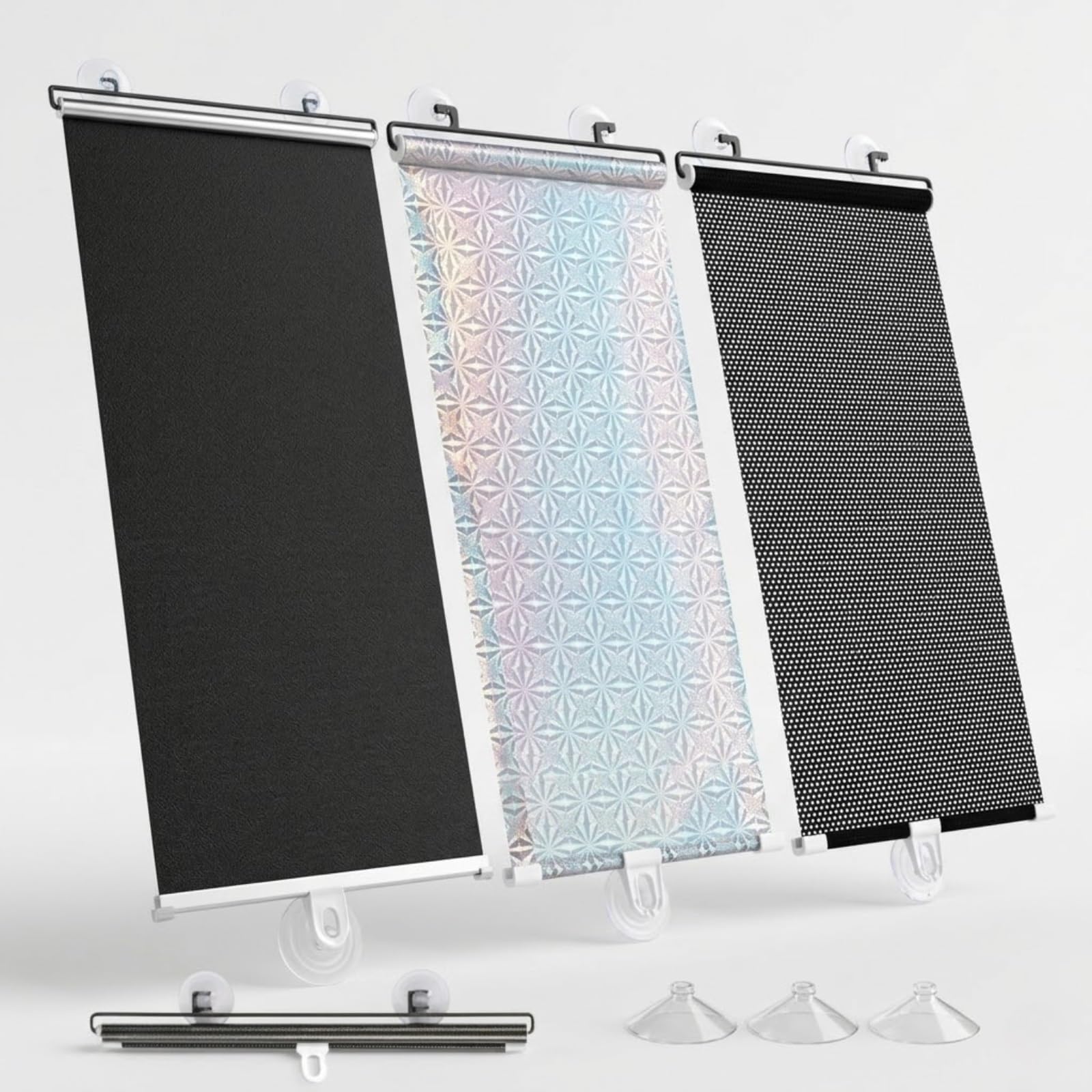 Tenda Avvolgibile Senza Foratura Oscurante, Tenda Avvolgibile Senza Foratura con Ventose, Isolamento Termico e Protezione UV, Parasole Retrattile per Finestre, Portiere e Auto(Black,W75*H195cm)
