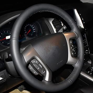 Loncky Genuine Leather Steering Wheel Cover for Chevrolet 2008-2013 Silverado 1500 /Silverado 2500 3500/2007-2014 Tahoe/2007-2014 Suburban 1500/2007-2013 Avalanche 1500/2009-2015 Traverse/Express