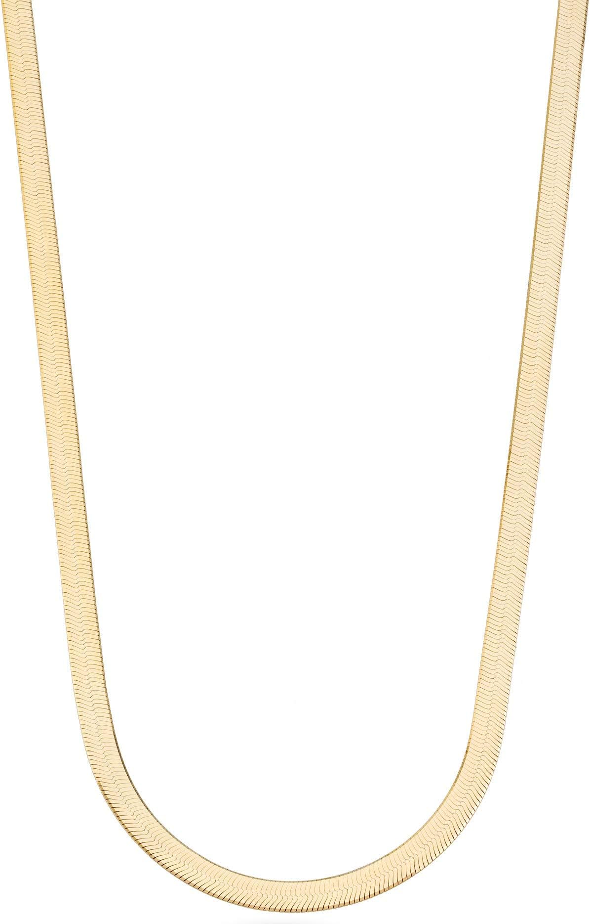 Miabella Solid 18K Gold Over 925 Sterling Silver Italian 4.5mm Flexible Flat Herringbone Chain Necklace for Women, Made in Italy