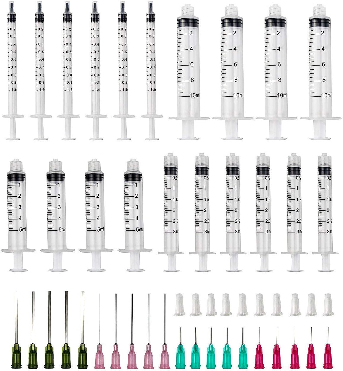Momok 20pack Syringe 1ml/3ml/5ml/10ml Cylinder with 18/25/14/20g Needle and Caps, Refilling and Measuring E-Juice, E-Liquids, E-cigs, Adhesives, Vape, Oil or Glue Applicator