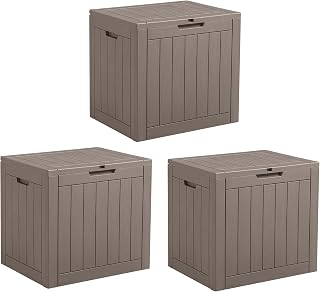 Devoko 31 Gallon Lightweight Resin Deck Box Waterproof Lockable Storage Container for Patio Furniture Accessories and Indoor Outdoor Toys/ 3 Pieces