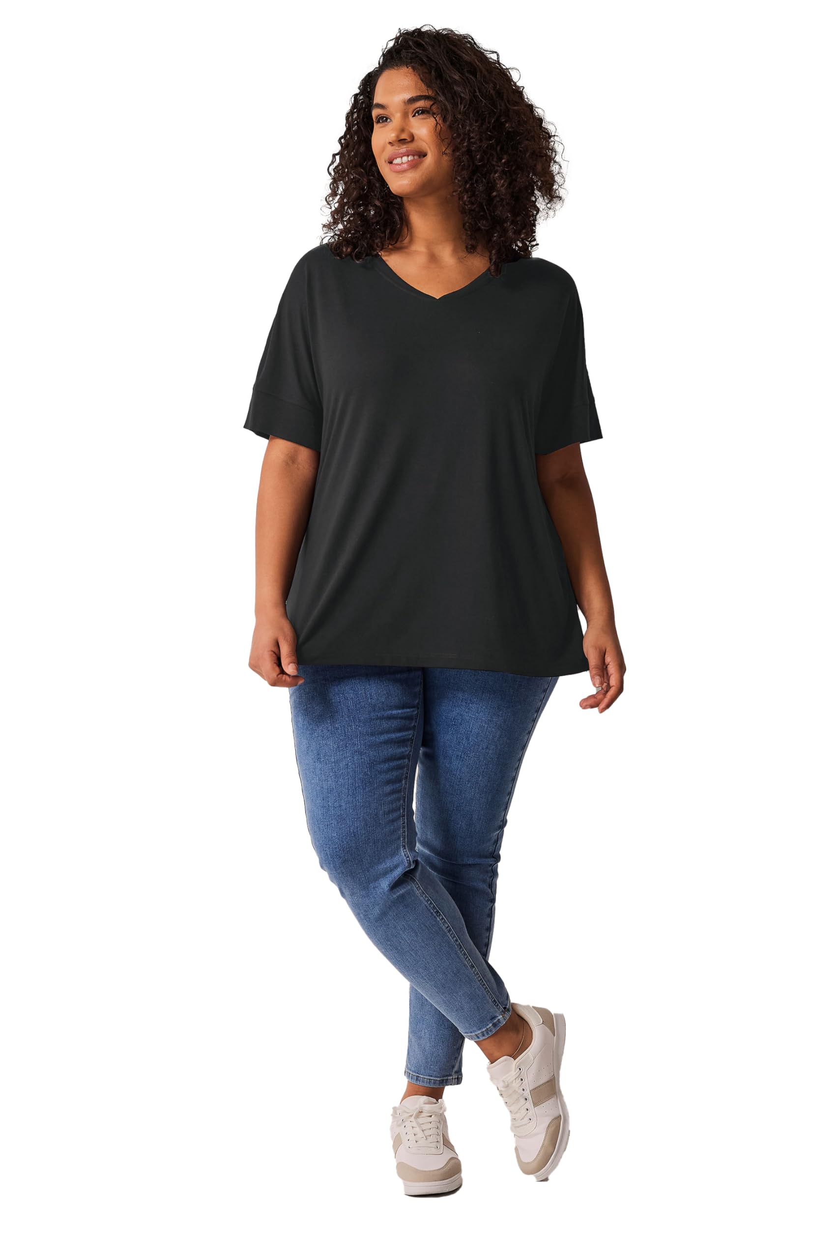 EVANS Curve V-Neck Modal Rich T-Shirt - Women's - Plus Size Curve Black
