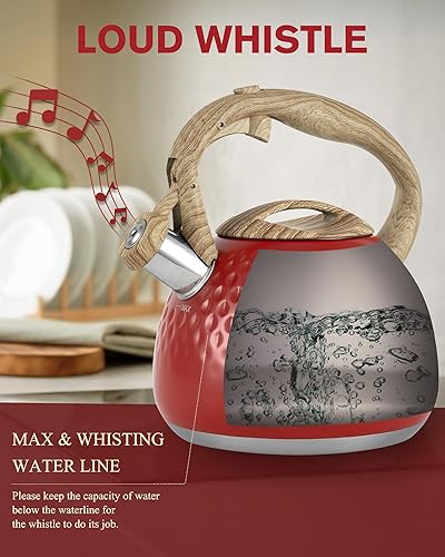 Miniatura 2 de Tetera de 2.5 cuartos de galón, silbato fuerte, hervidor de agua de acero inoxidable de grado alimenticio para estufa con mango ergonómico