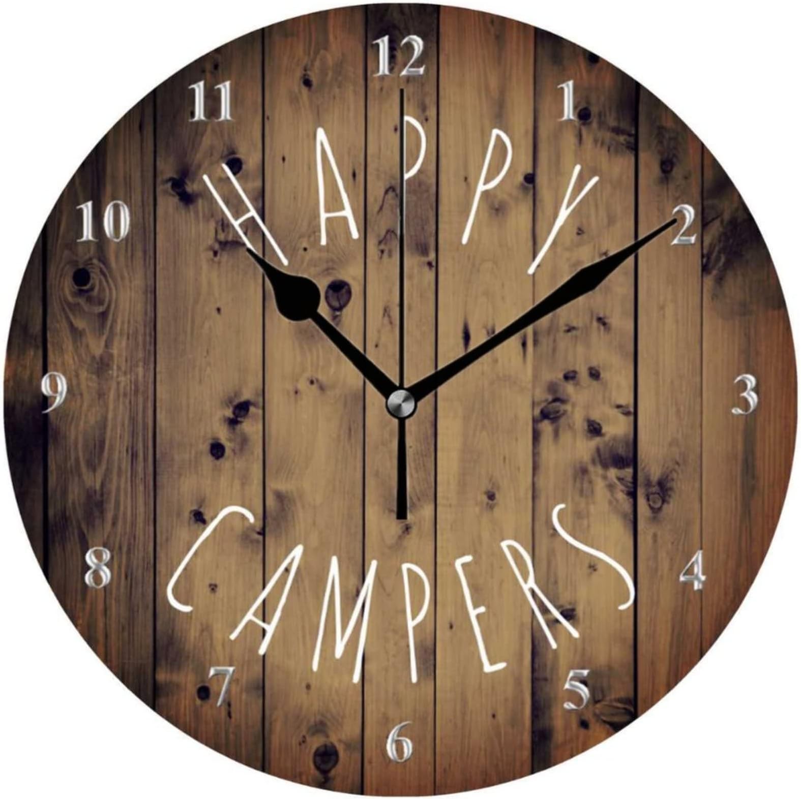 Lionkin8 Happy Campers Rustic Wood Retirement RV Camping Round Wall Clock