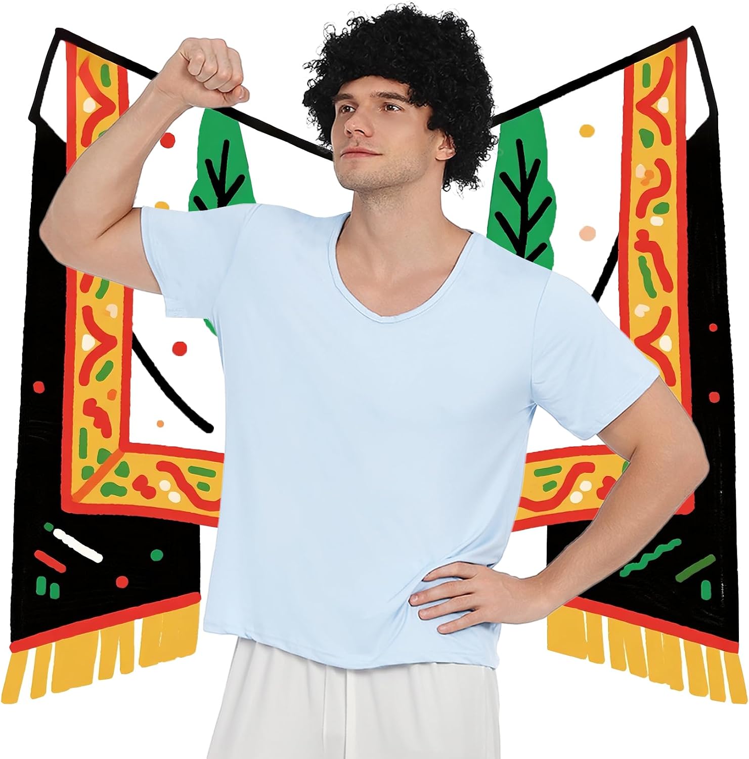 5 Pcs Halloween Costume Men Blue T-shirt Pants Wig for Halloween Party image 5