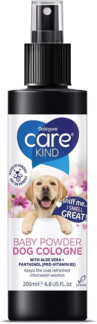CAREKIND Baby Powder Dog perfume - 200ml dog spray with spray pump, Vegan dog cologne is a dog deodoriser spray. dog perfume spray dog deodorant use with our baby powder Dog Shampoo (1x 200ml)