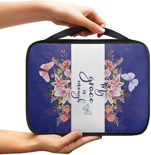Psesaysky Fundas para la Biblia con diseño de mariposa y rosas para mujer, bolsa organizadora de Biblia duradera con asa, funda portátil para la