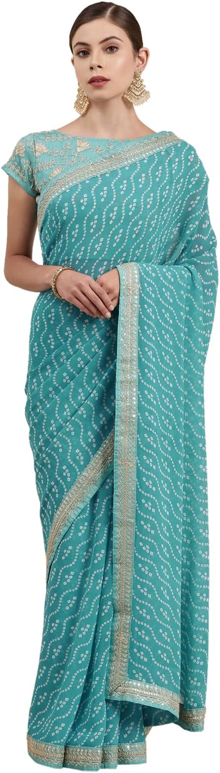 Women's Bandhani Printed Georgette Saree with Unstitched Blouse Piece