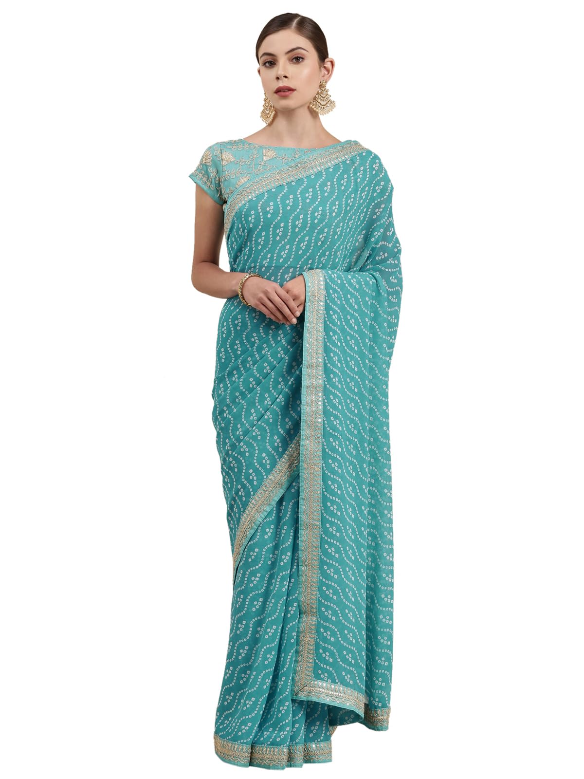SIRILWomen's Bandhani Printed Georgette Saree with Unstitched Blouse Piece